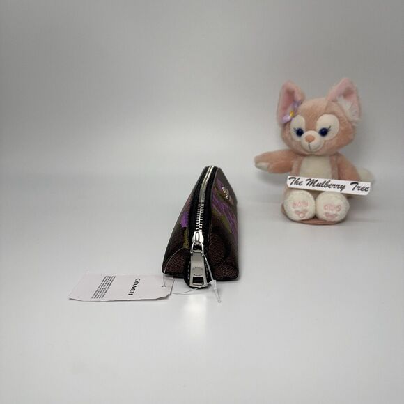 Coach CL454 Pencil Case In Signature Canvas With Purple Rose Print NWT - Picture 2 of 5